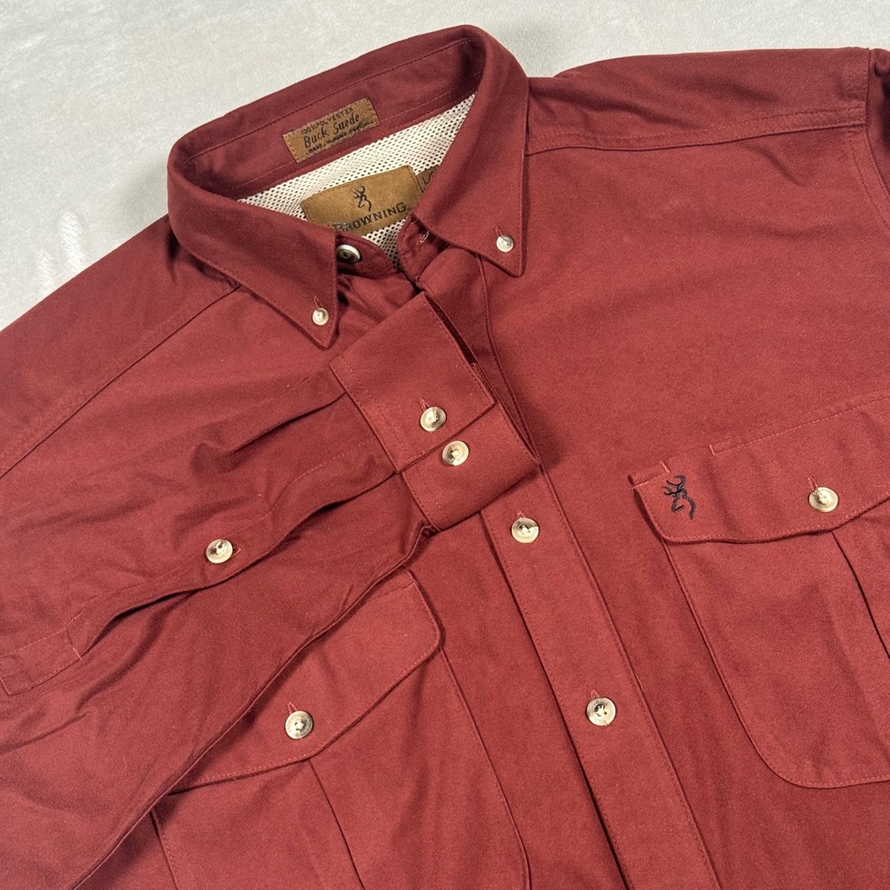 Browning Buck Suede Shirt Mens Large Red Long Sleeve Button Down Outdoor
